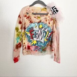 Tie Dye Sequins Rainbow Crop Top One-of-a-kind XS